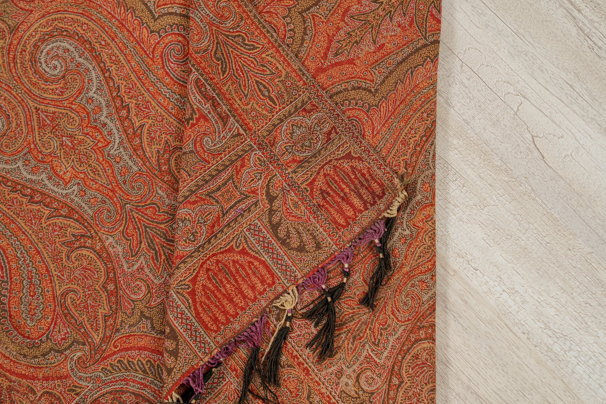 Antique French Paisley Loom Shawl 5'2" x 5'3"