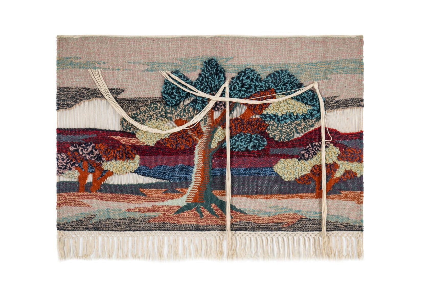 VINTAGE EUROPEAN FIBER ART TAPESTRY 4'10" X 3'