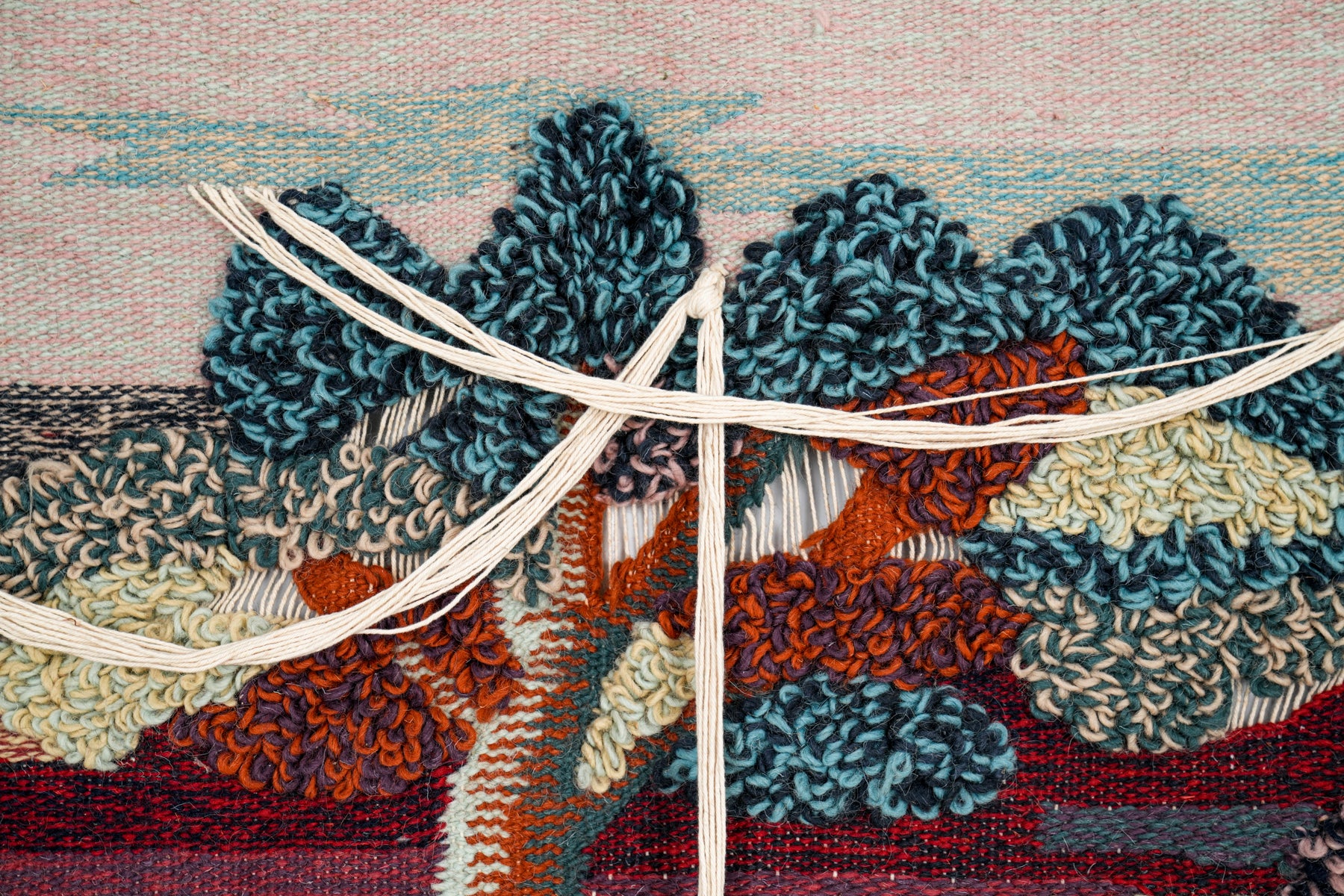 VINTAGE EUROPEAN FIBER ART TAPESTRY 4'10" X 3'