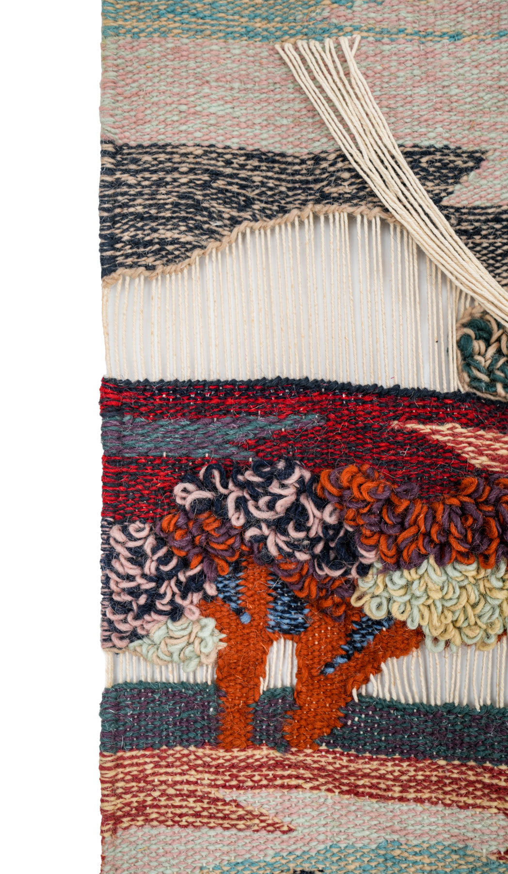 VINTAGE EUROPEAN FIBER ART TAPESTRY 4'10" X 3'