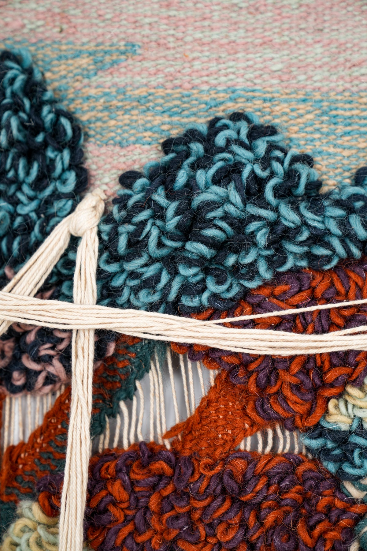 VINTAGE EUROPEAN FIBER ART TAPESTRY 4'10" X 3'