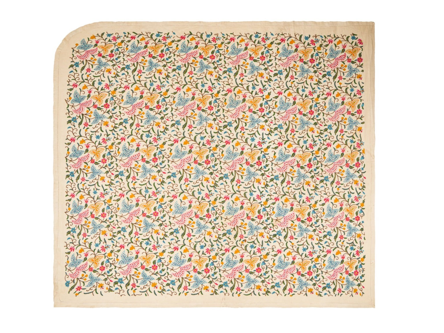 Vintage Kashmiri Crewel Bedspread textile 9'6" x 8'3"