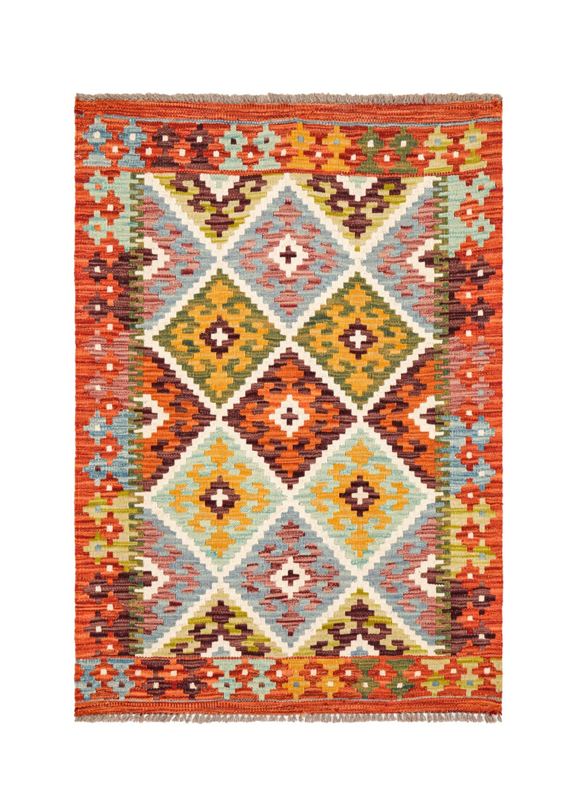 ラグ Afghan Hodrang Kilim Red 3' 8 x 4' 1 Hand Woven Kilim Afghan Wool Square Rug | Rugs.com