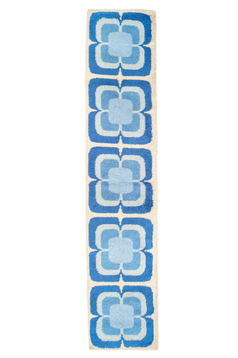 Vintage Scandinavian Rya Hallway Rug 11' x 2'3"