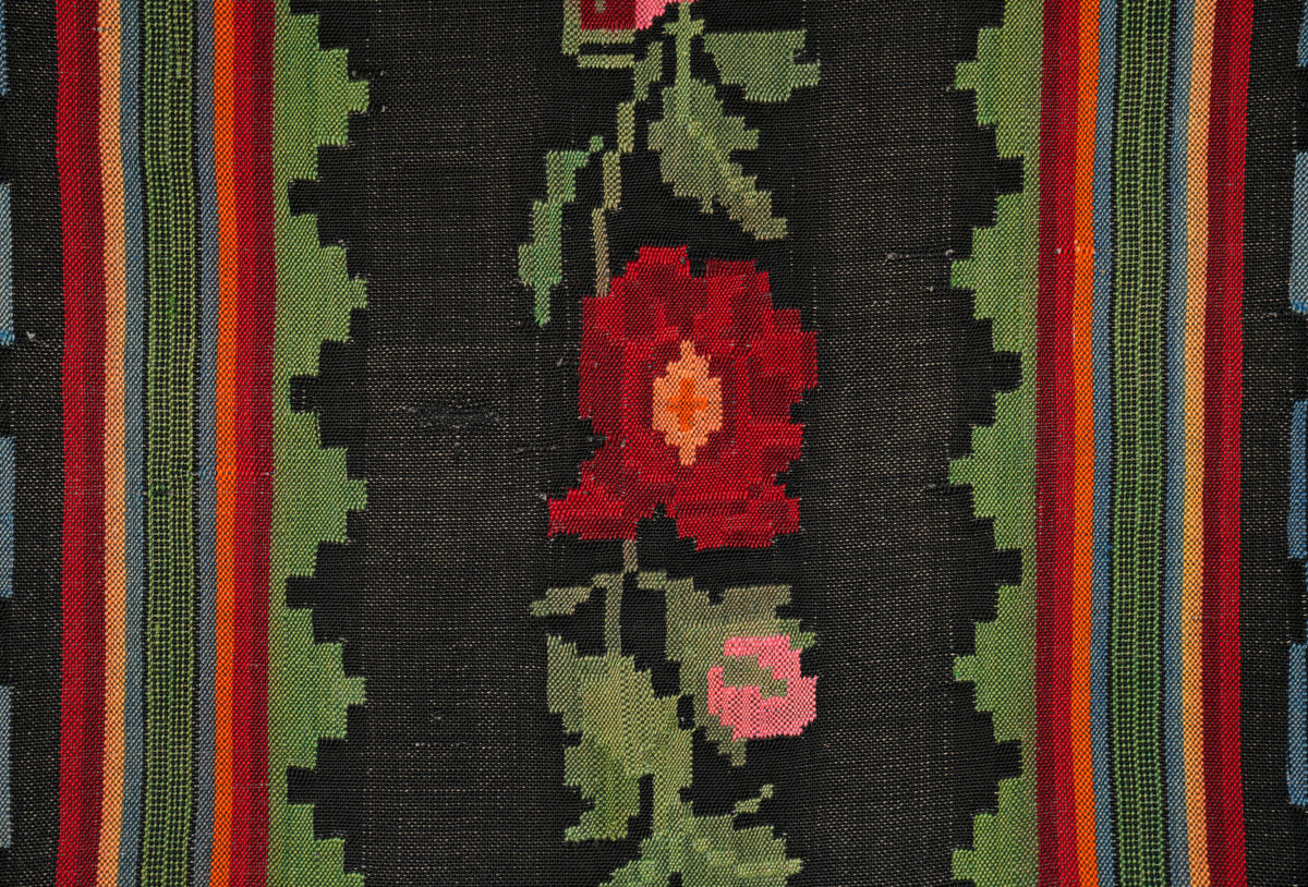 Vintage Romanian Floral Hallway Kilim 11' x 2'2"