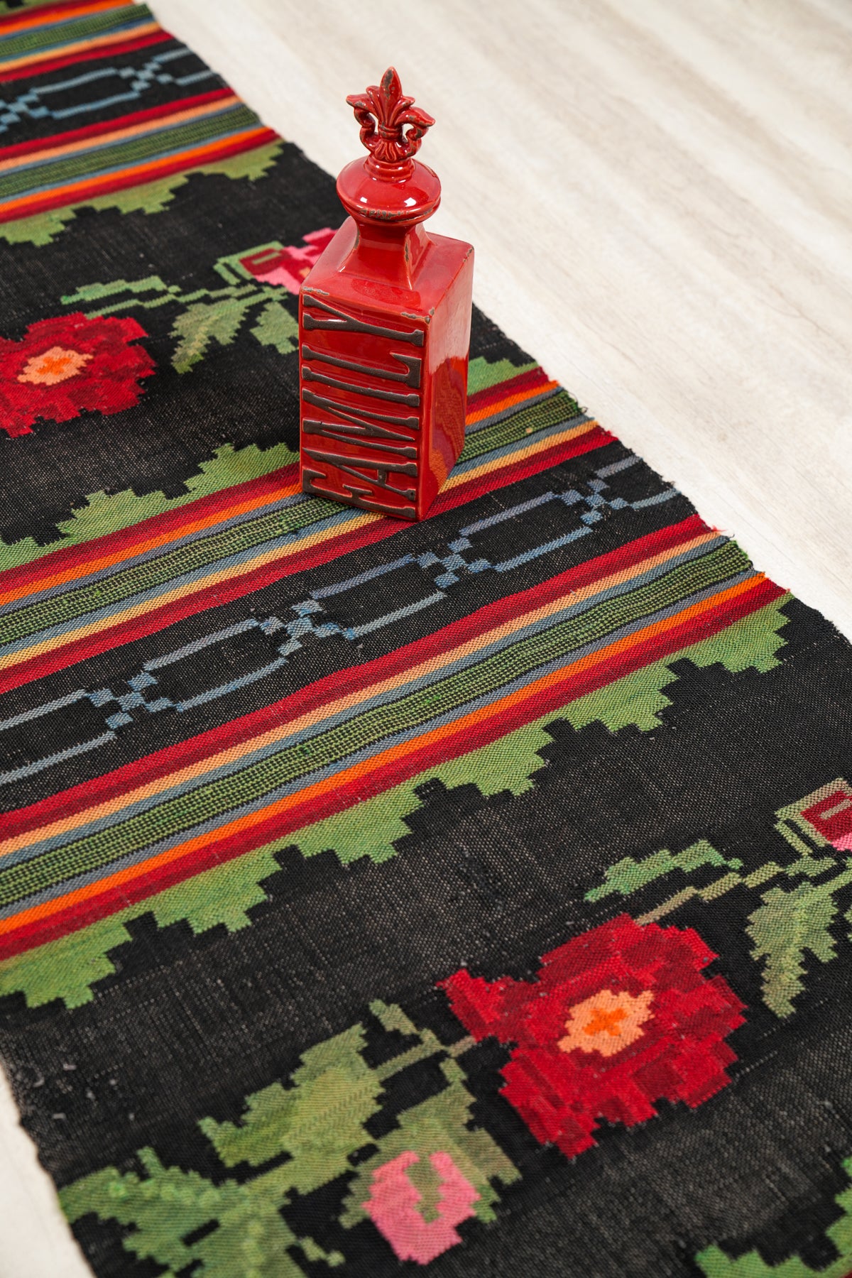 Vintage Romanian Floral Hallway Kilim 11' x 2'2"