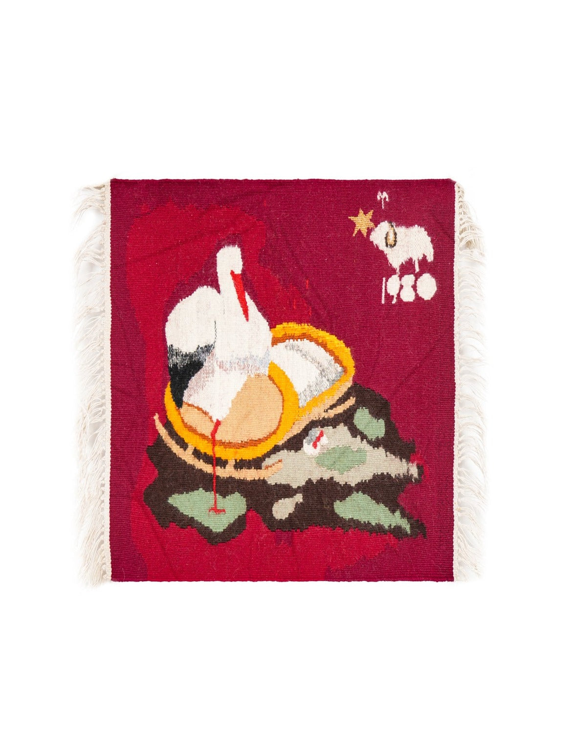 VINTAGE SWEDISH NATURAL TAPESTRY 1'6" x 1'8"