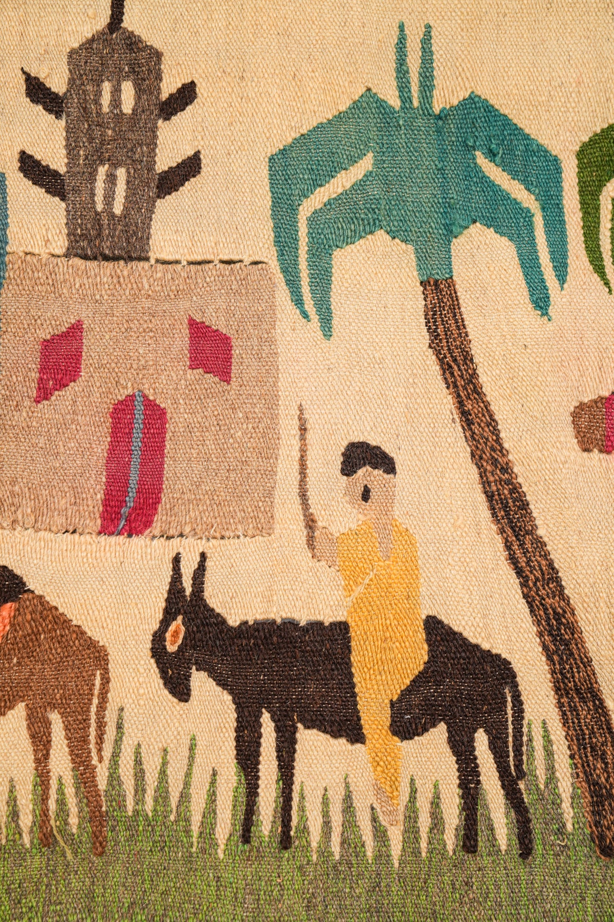 Vintage Egyptian Folk Tapestry 7'8" x 2'3"