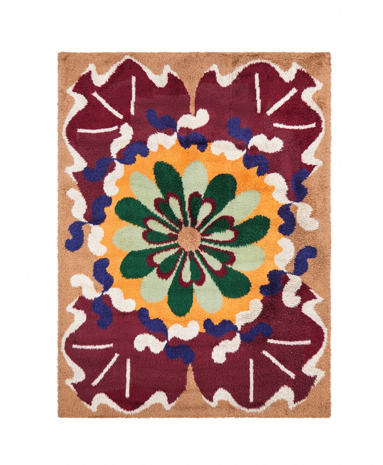 Vintage Scandinavian Latch Hook Rug 7'7" x 5'10"