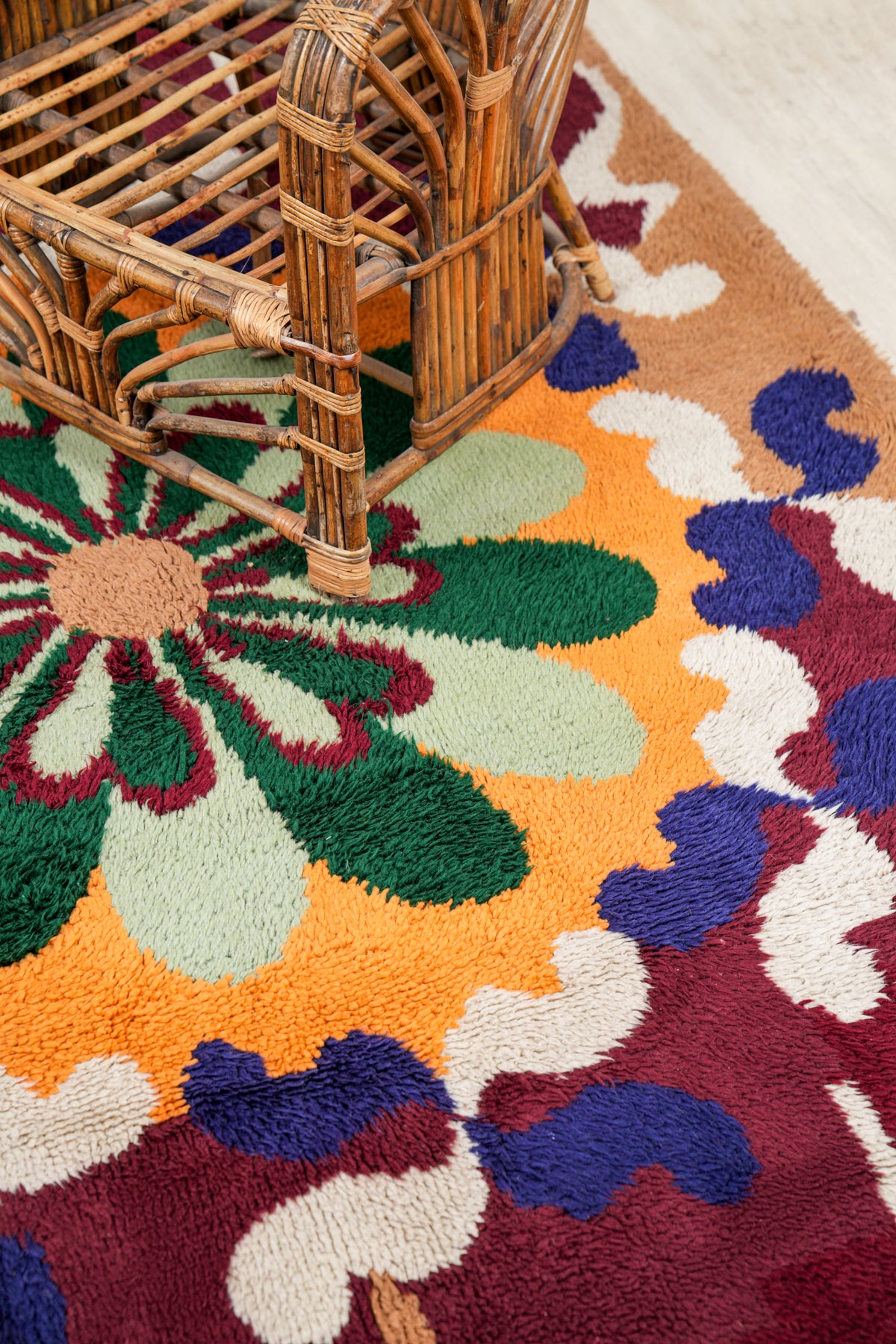 Vintage Scandinavian Latch Hook Rug 7'7" x 5'10"