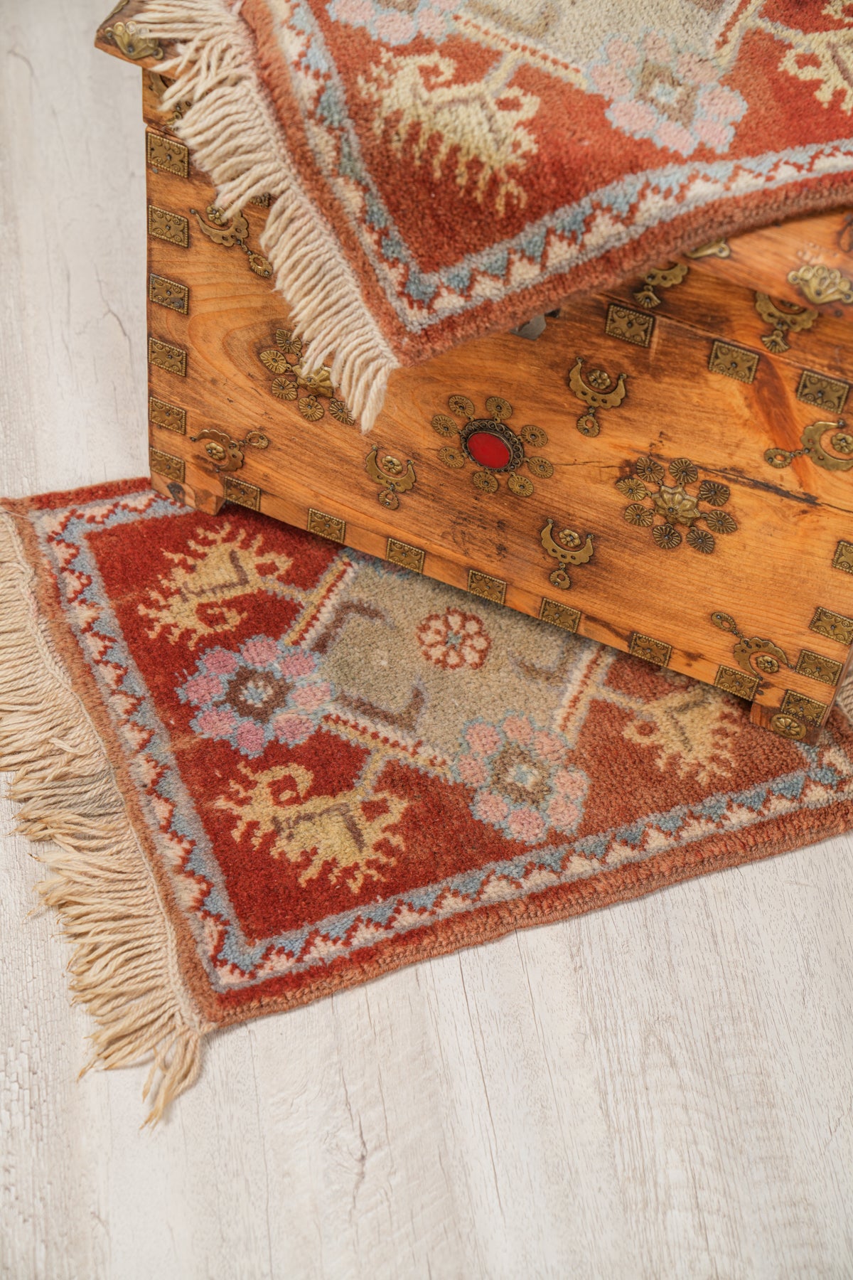 Vintage Turkish Table Rug Pair 15" x 14" & 14" x 14"