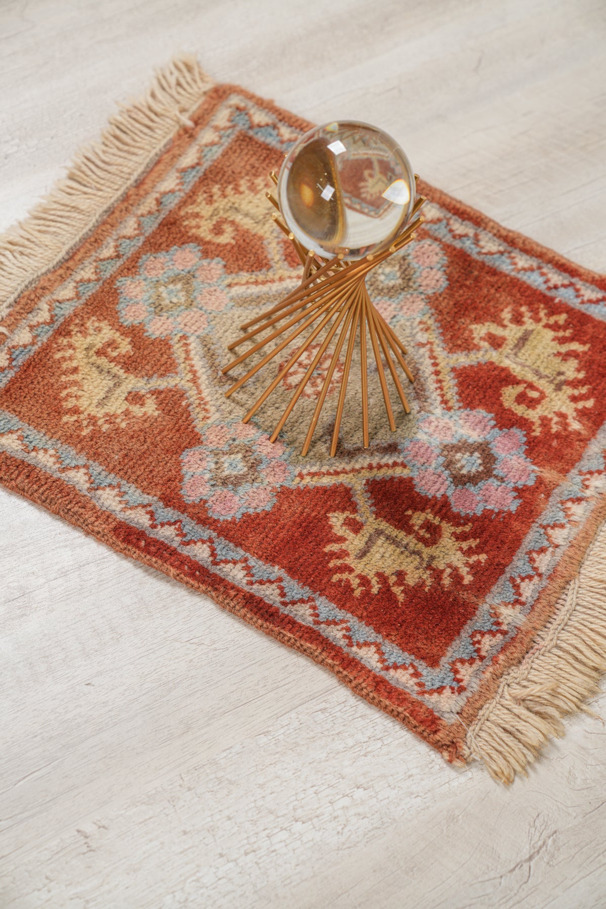 Vintage Turkish Table Rug Pair 15" x 14" & 14" x 14"