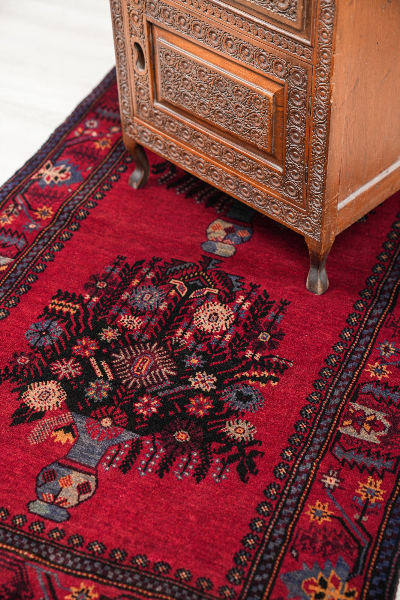 vintage baloch vase rug 4'8" x 2'9"