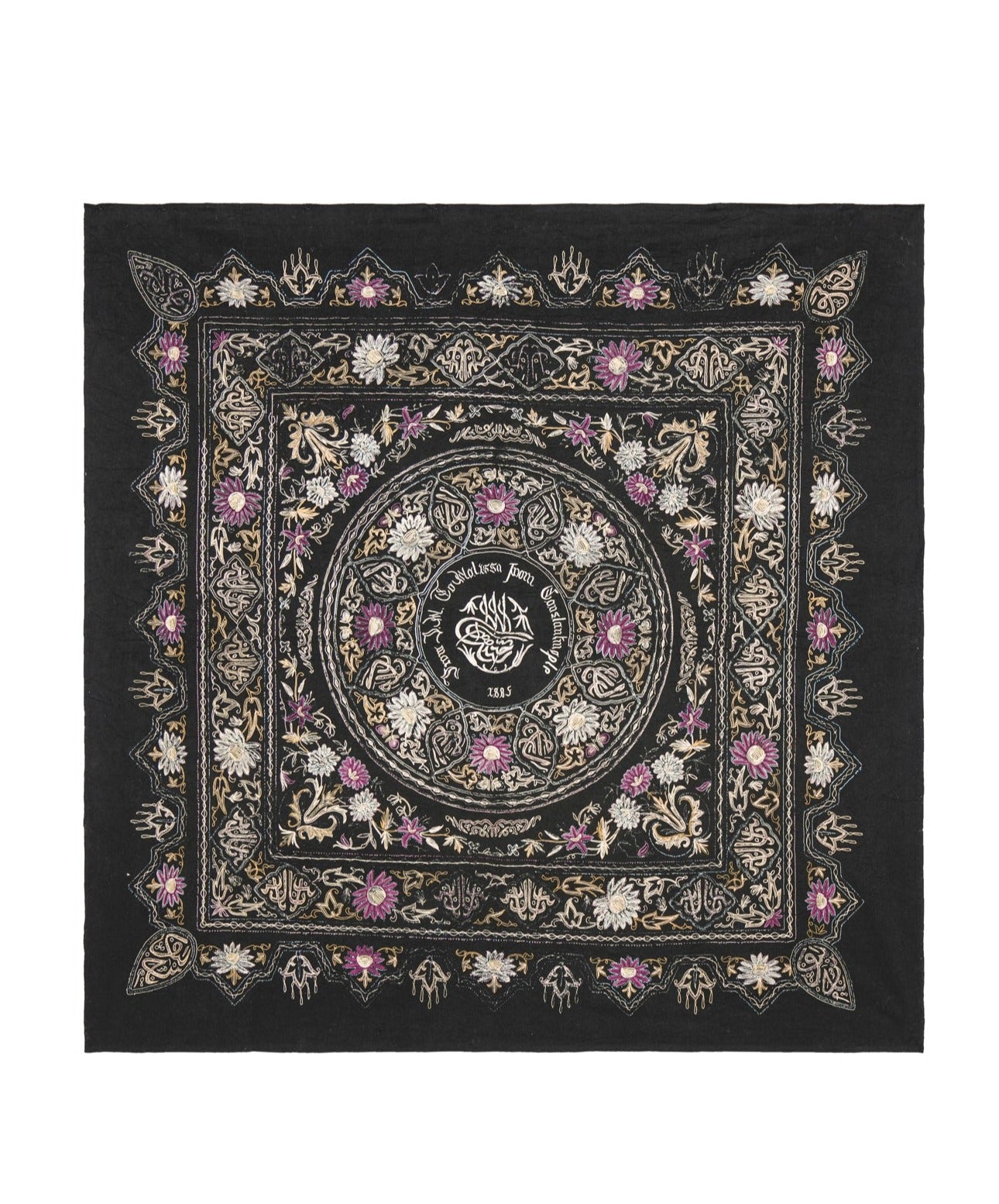 Antique Ottoman Silk Velvet embroidery textile 5' x 5'