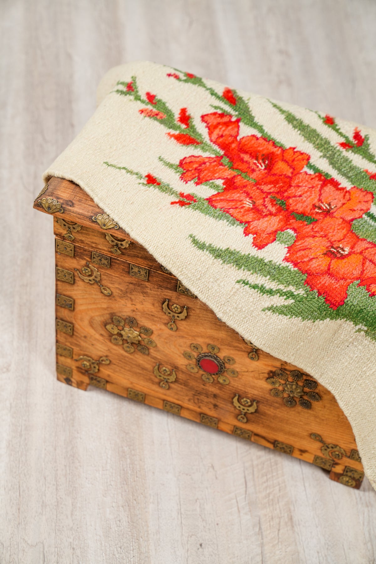 Vintage Scandinavian Floral Tapestry 2'5" x 1'3"