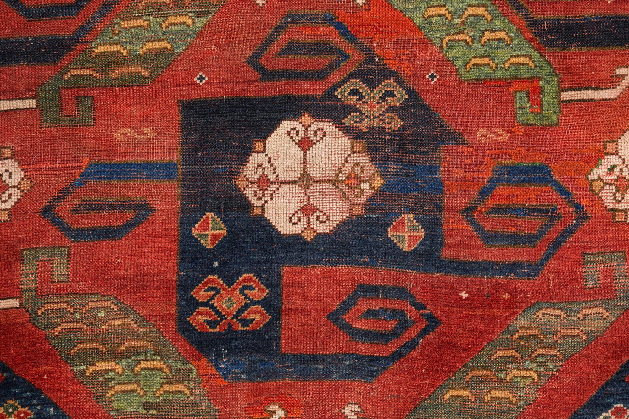 Antique Caucasian Pinwheel Kazak Rug 9'10" x 6'1"