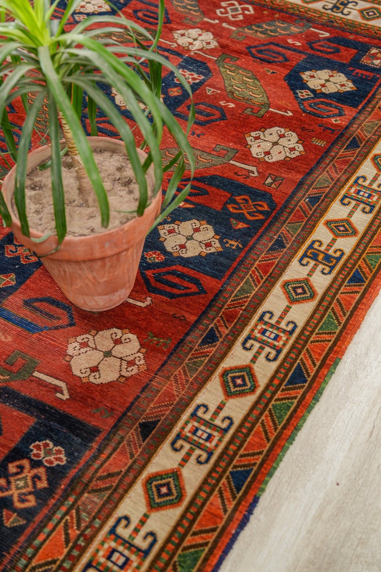 Antique Caucasian Pinwheel Kazak Rug 9'10" x 6'1"