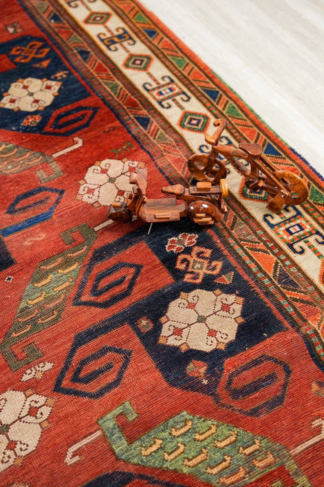 Antique Caucasian Pinwheel Kazak Rug 9'10" x 6'1"