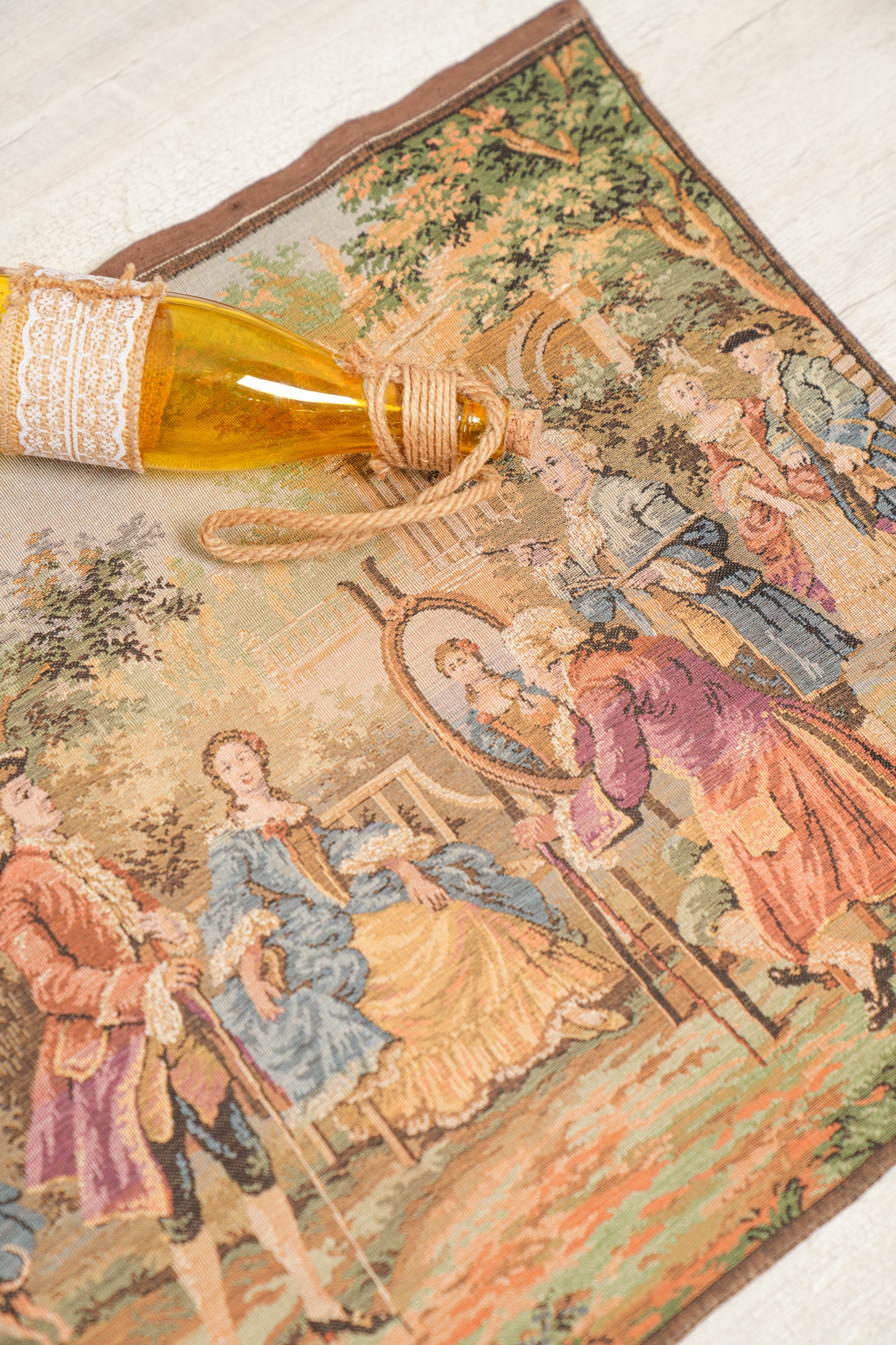 Vintage European loom Tapestry 4'7"x 1'7" (French Painter Garden Scene)