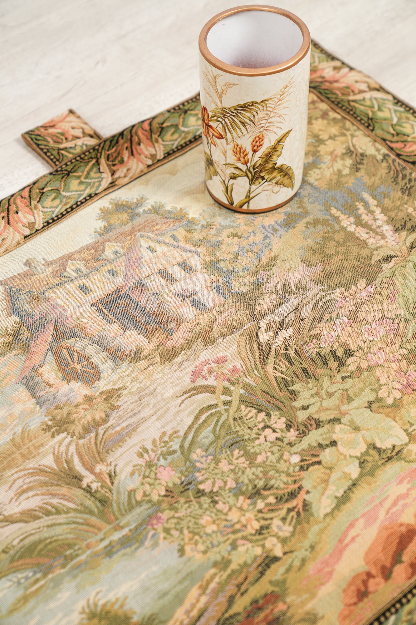 Vintage European loom Tapestry 2'7" x 2' (old mill)
