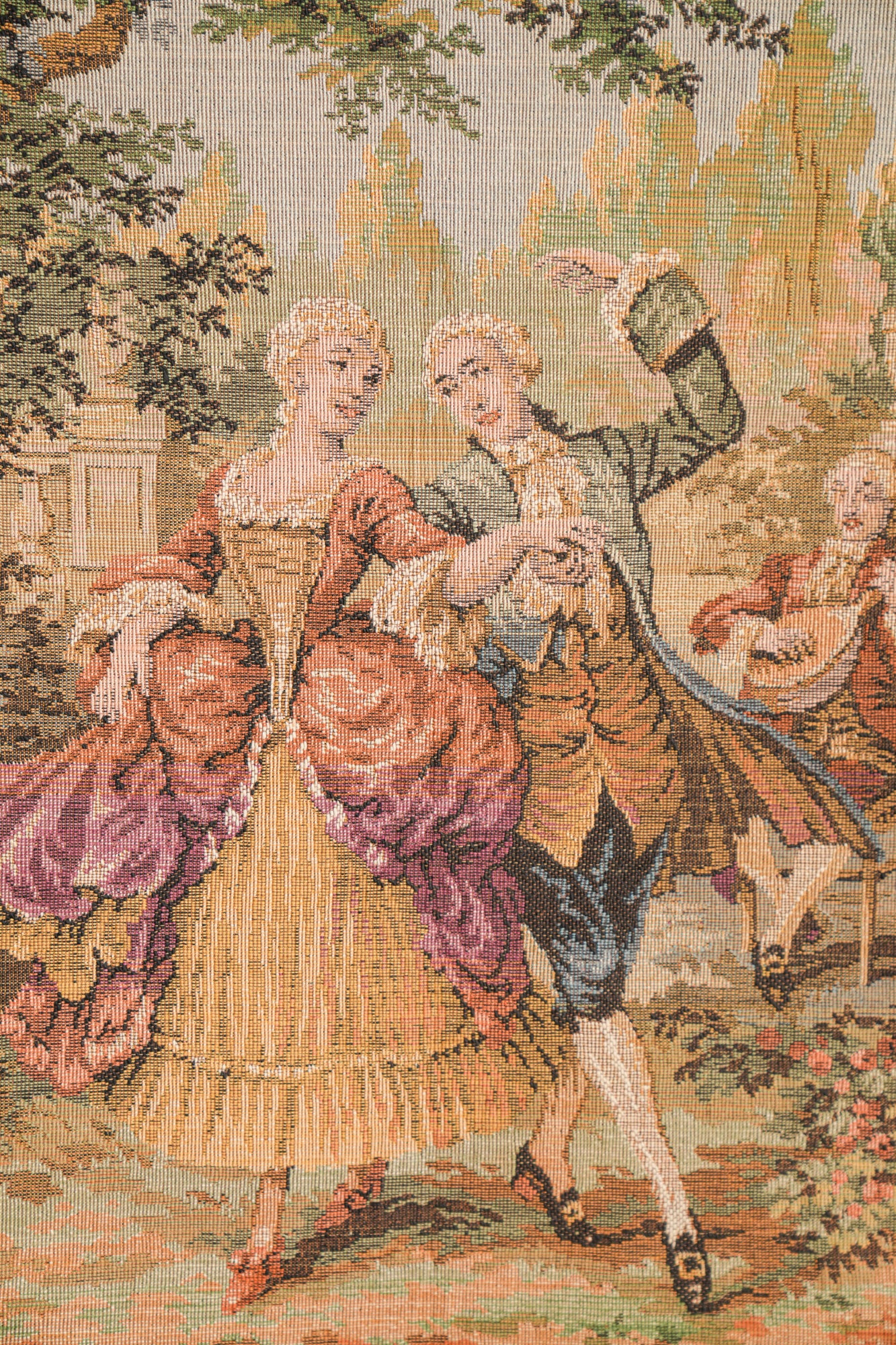 Vintage European loom Tapestry 4'7"x 1'7" (French Painter Garden Scene)