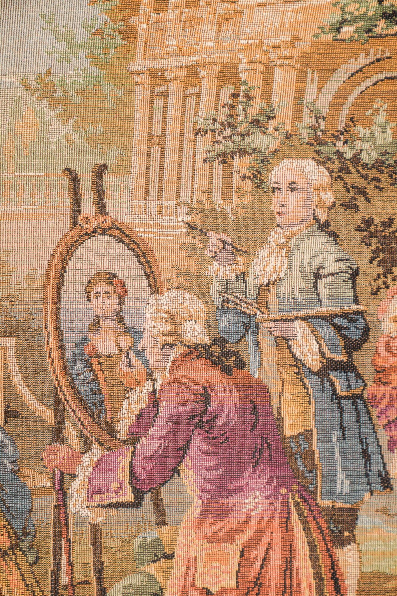 Vintage European loom Tapestry 4'7"x 1'7" (French Painter Garden Scene)