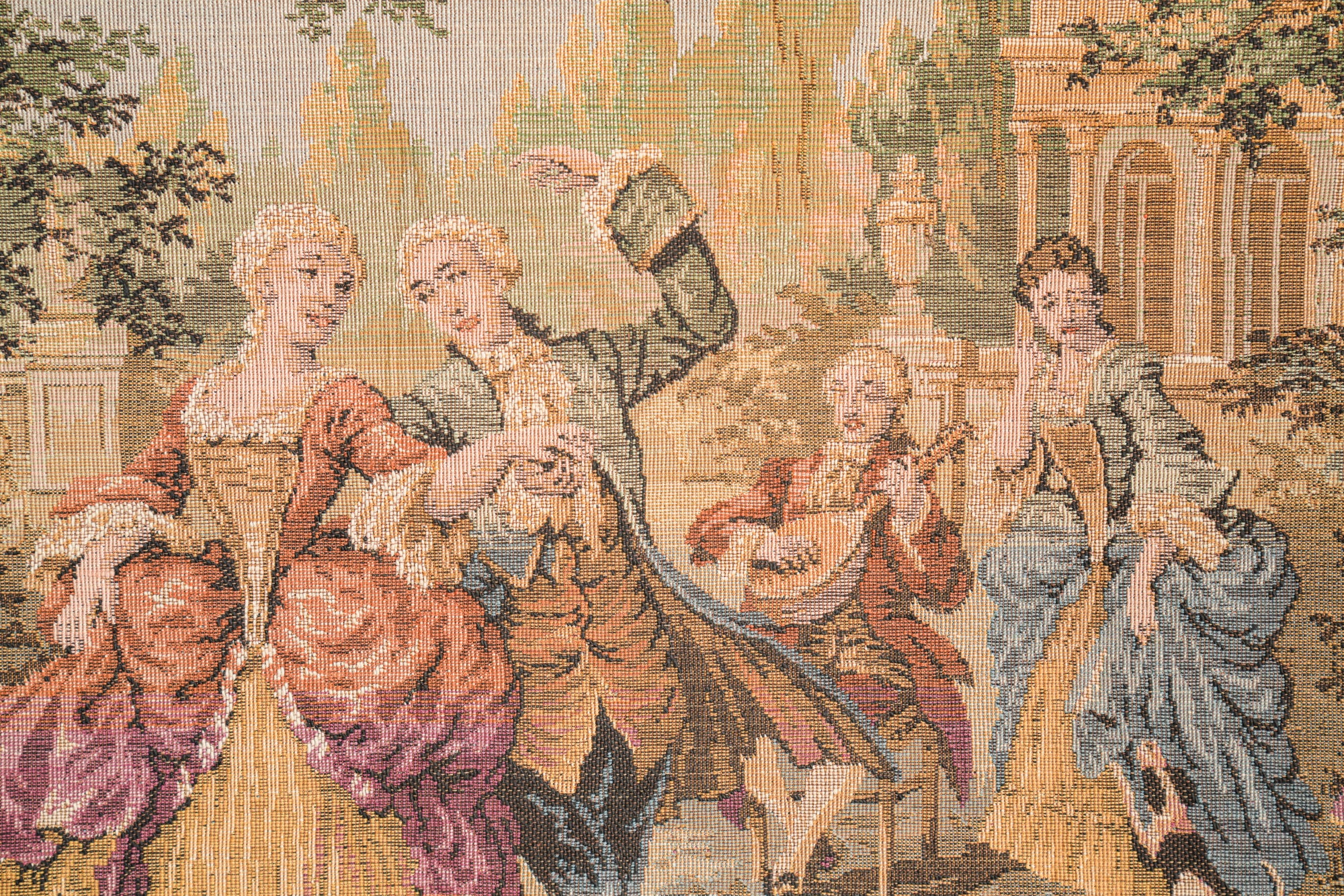 Vintage European loom Tapestry 4'7"x 1'7" (French Painter Garden Scene)