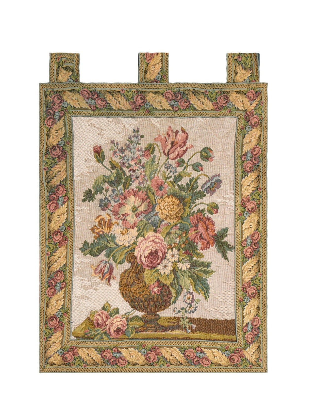 Vintage European loom tapestry 2'7" x 2' (Bouquet)