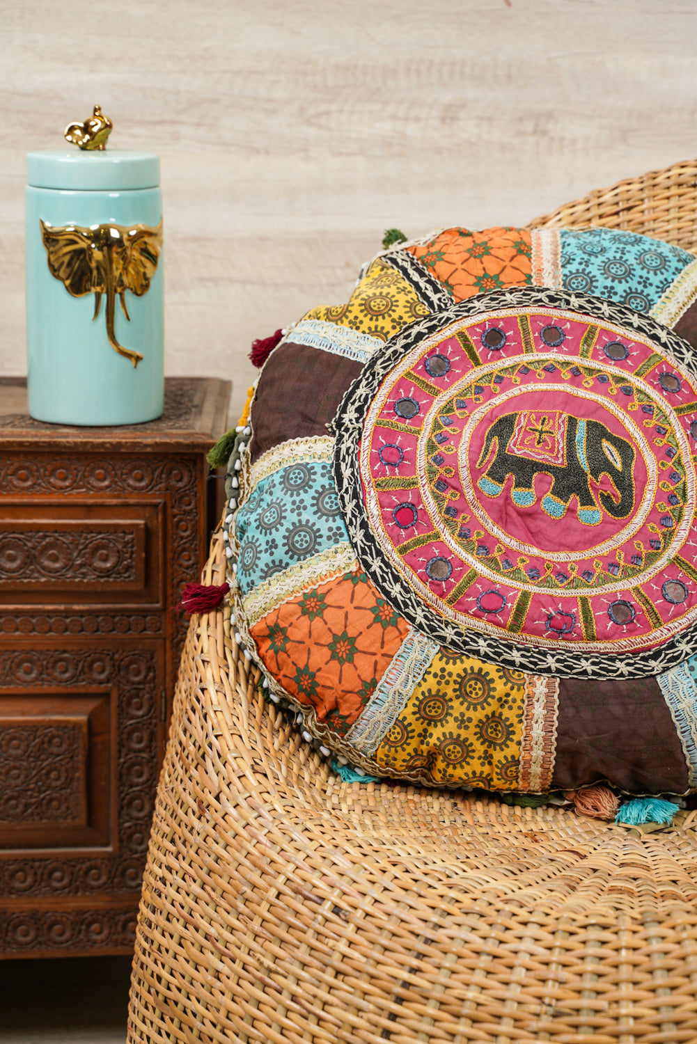 TWO VINTAGE RAJASTHANI EMBROIDERY CUSHION COVER 21" x 21"- 17" x 17"