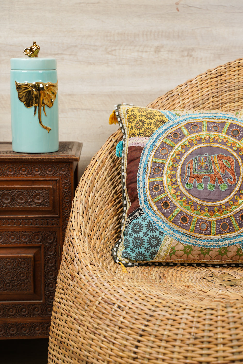 TWO VINTAGE RAJASTHANI EMBROIDERY CUSHION COVER 21" x 21"- 17" x 17"