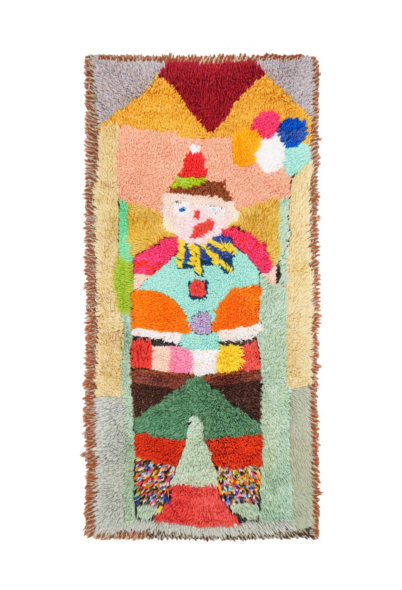 Vintage Scandinavian Clown Rag Rug 4'6" x 2'3"