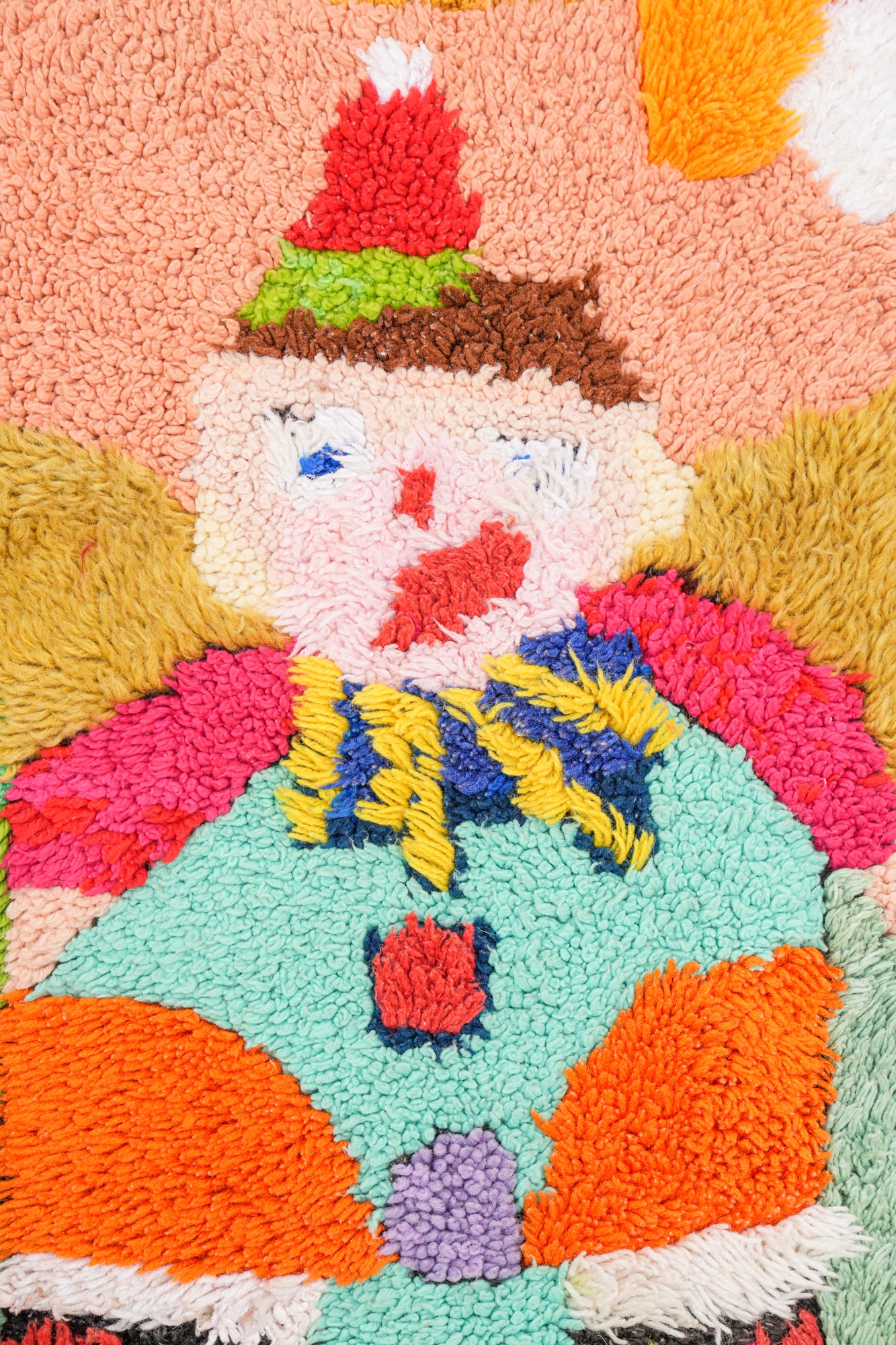 Vintage Scandinavian Clown Rag Rug 4'6" x 2'3"