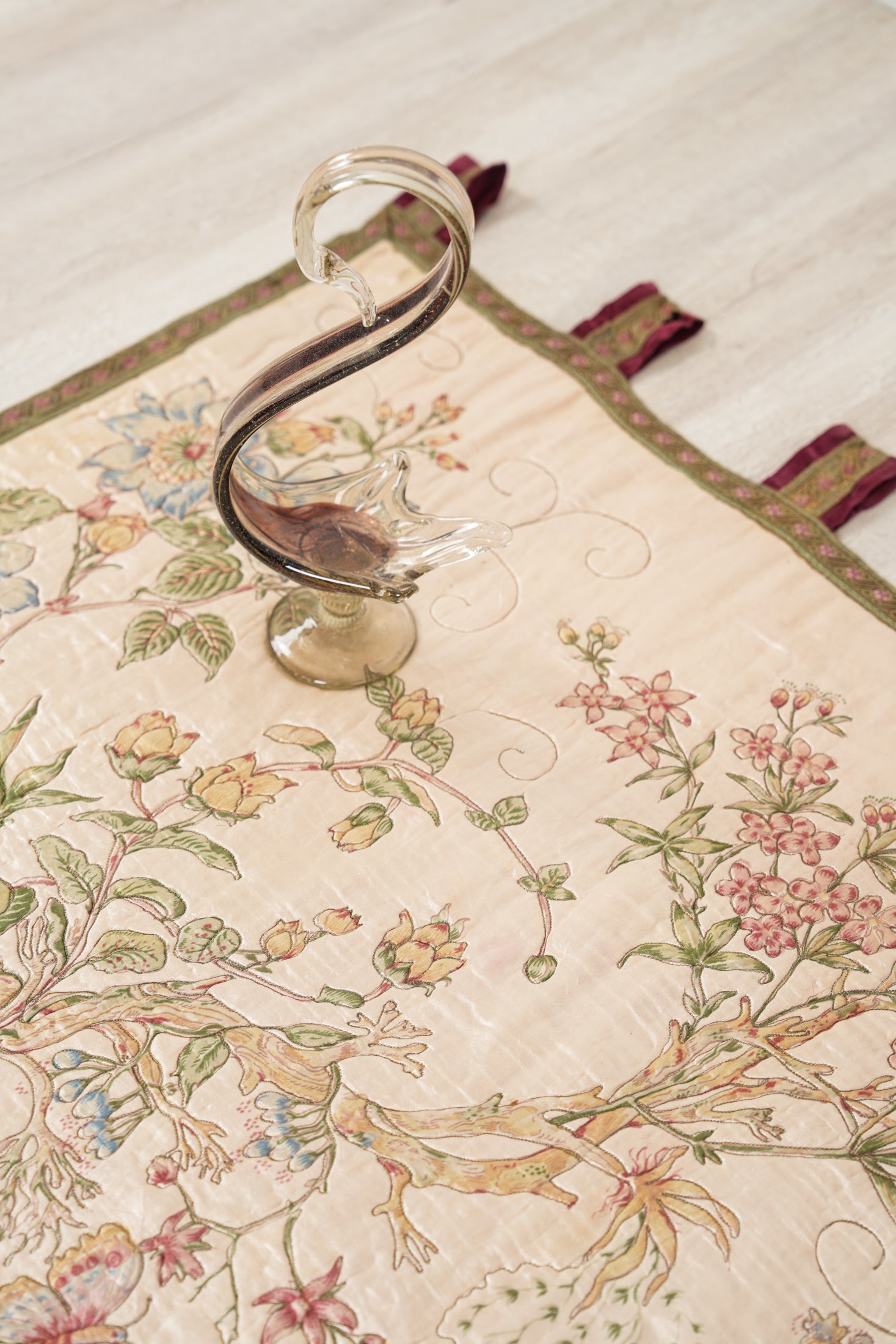 Vintage French Floral Loom Tapestry 4'8" x 3'5"