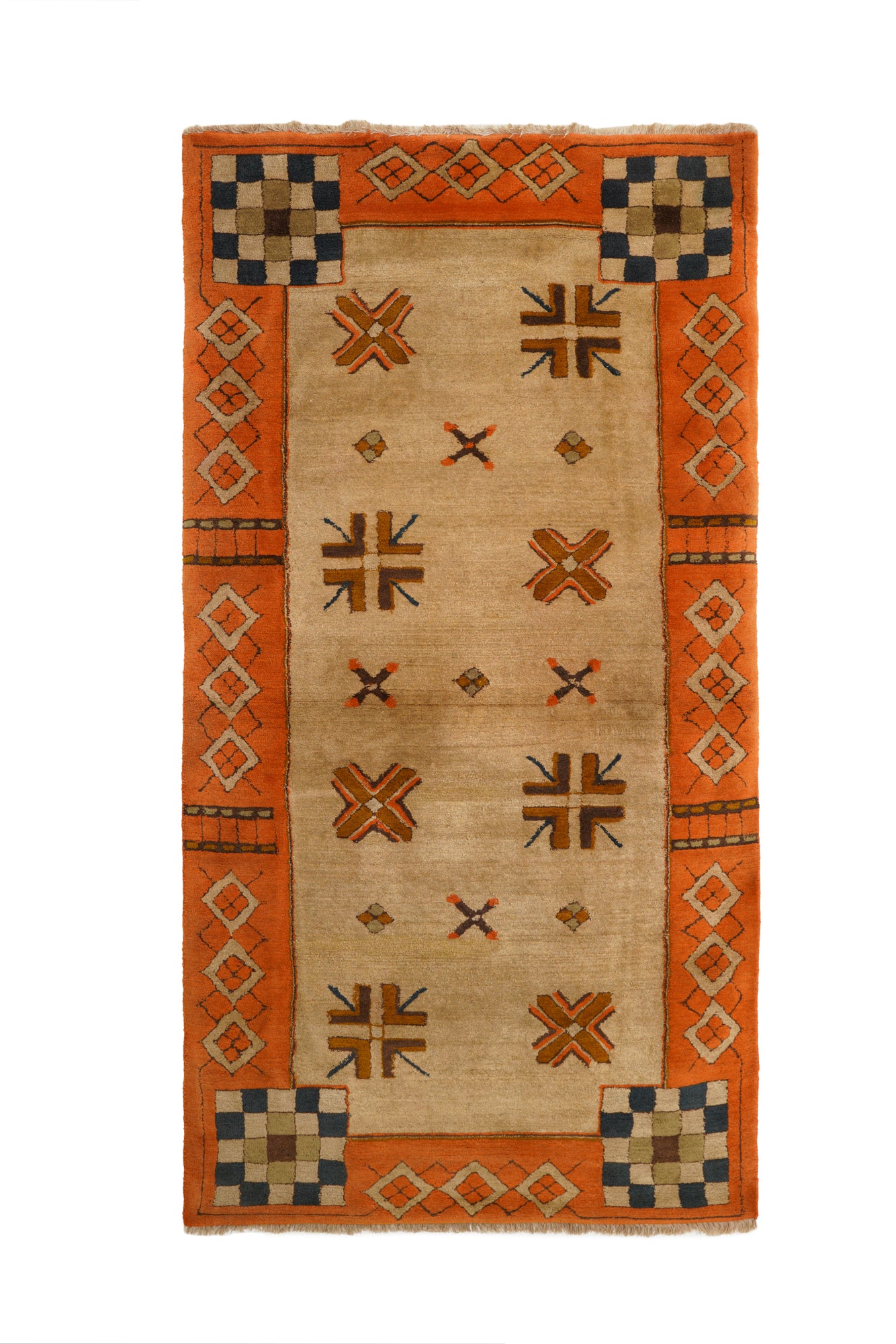 VINTAGE GERMAN HAND-HOOKED RUG 5'7" x 3'