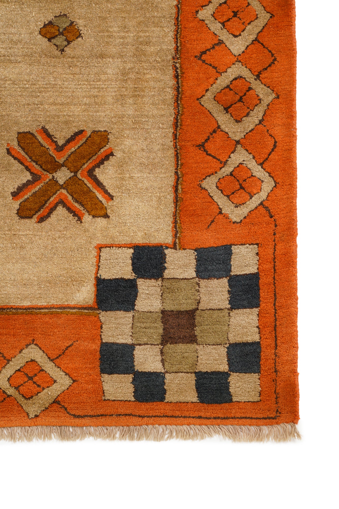 VINTAGE GERMAN HAND-HOOKED RUG 5'7" x 3'