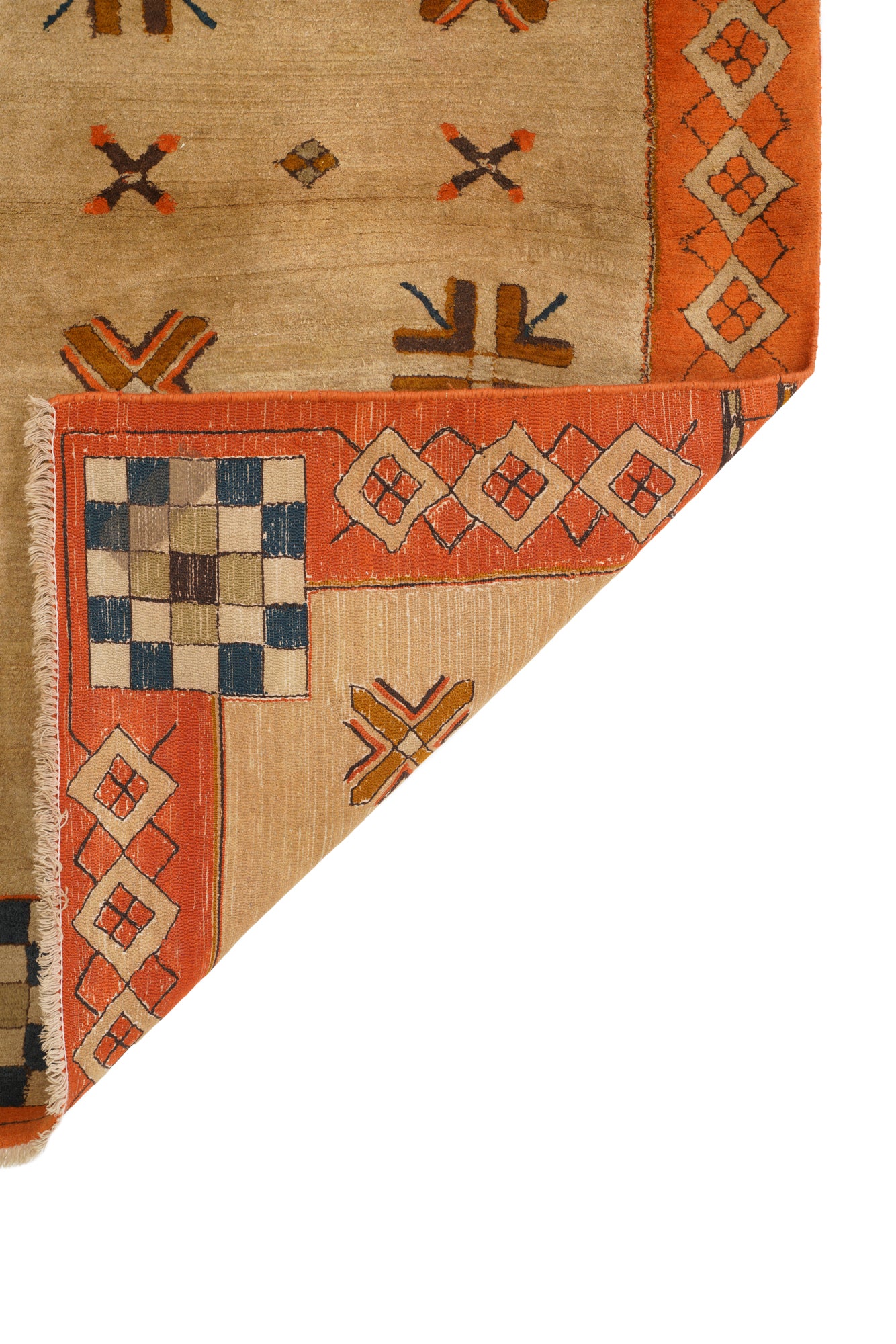 VINTAGE GERMAN HAND-HOOKED RUG 5'7" x 3'