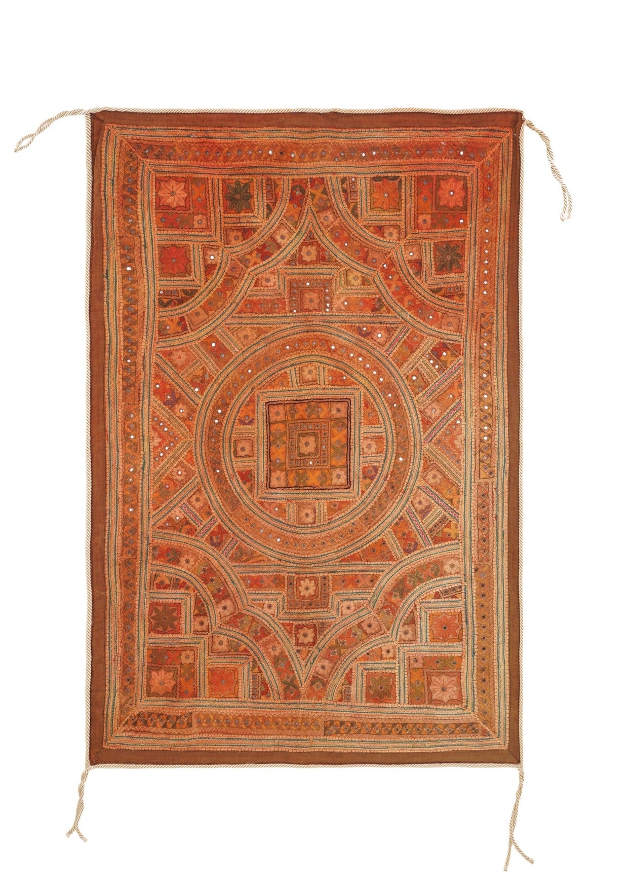 Vintage Indian Mirror embroidery textile 5'1" x 3'4"