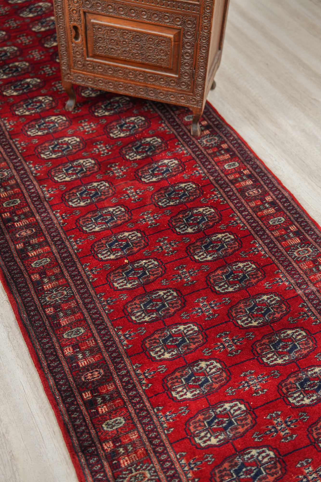 Vintage Pakistani Bokhara Hallway Rug 12'5" x 2'8"