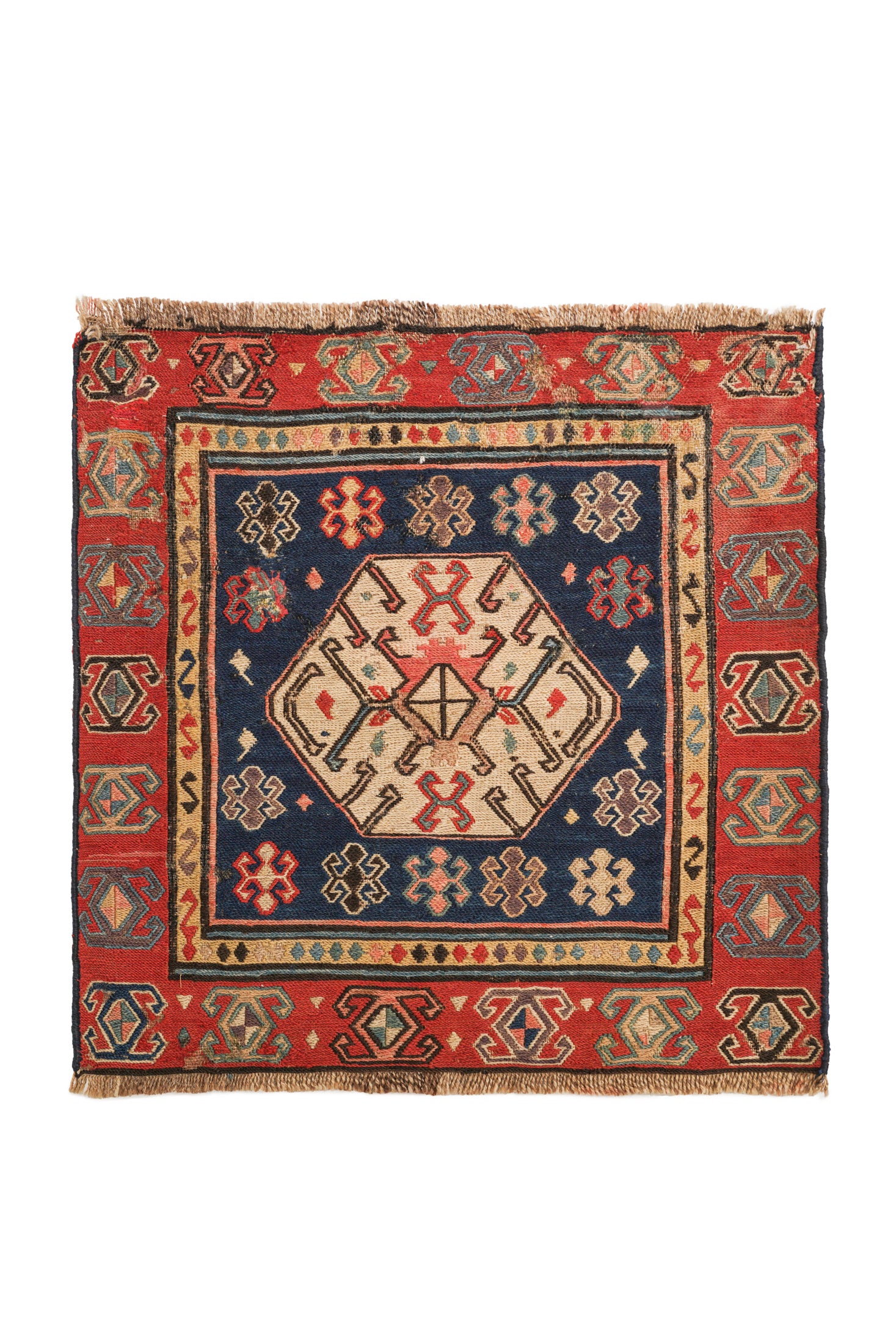 Antique caucasian Shahsavan soumak bagface 1'5" x 1'5"