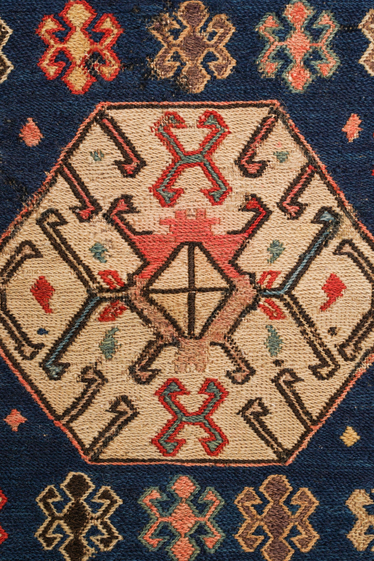 Antique caucasian Shahsavan soumak bagface 1'5" x 1'5"