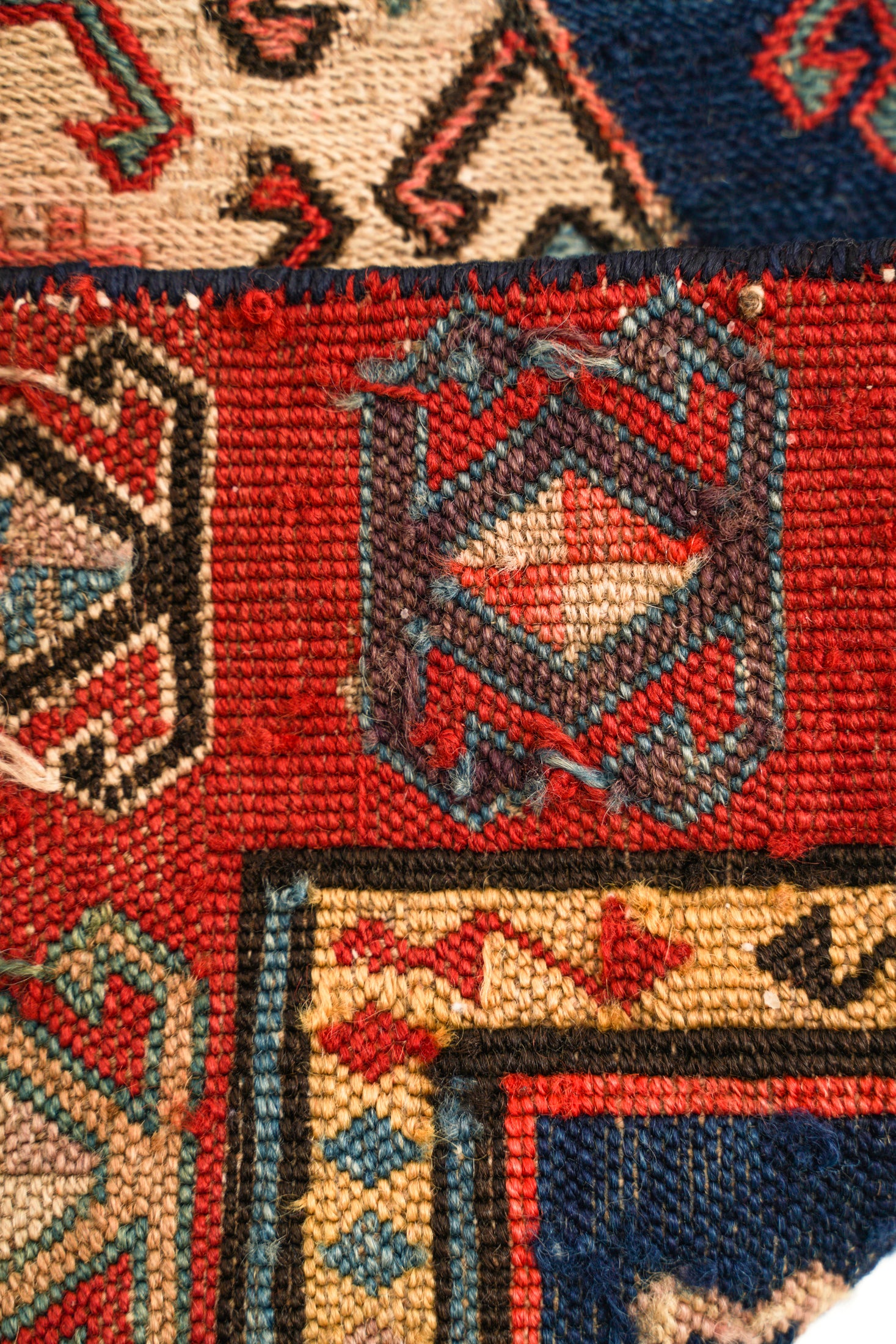 Antique caucasian Shahsavan soumak bagface 1'5" x 1'5"