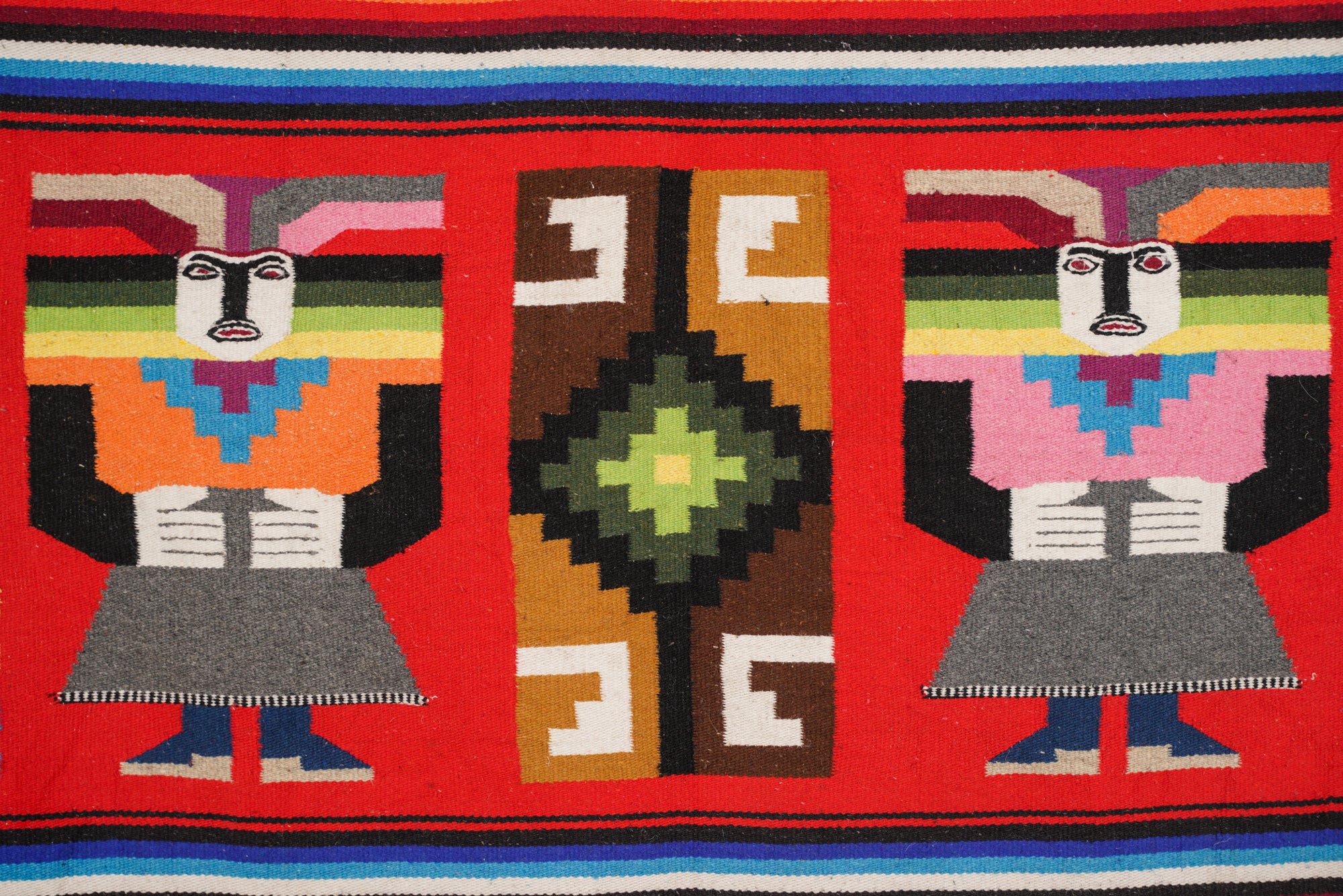 Vintage Mayan Aztec Wool Kilim 7'2" x 4'5"