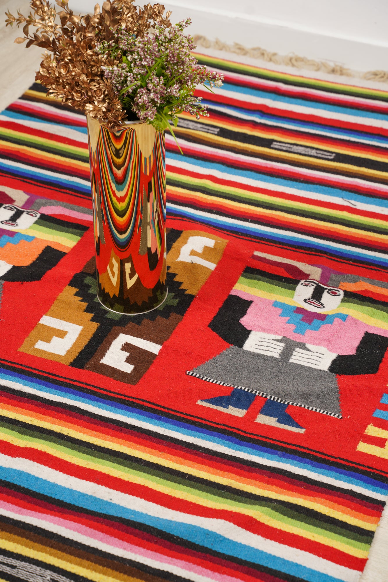 Vintage Mayan Aztec Wool Kilim 7'2" x 4'5"