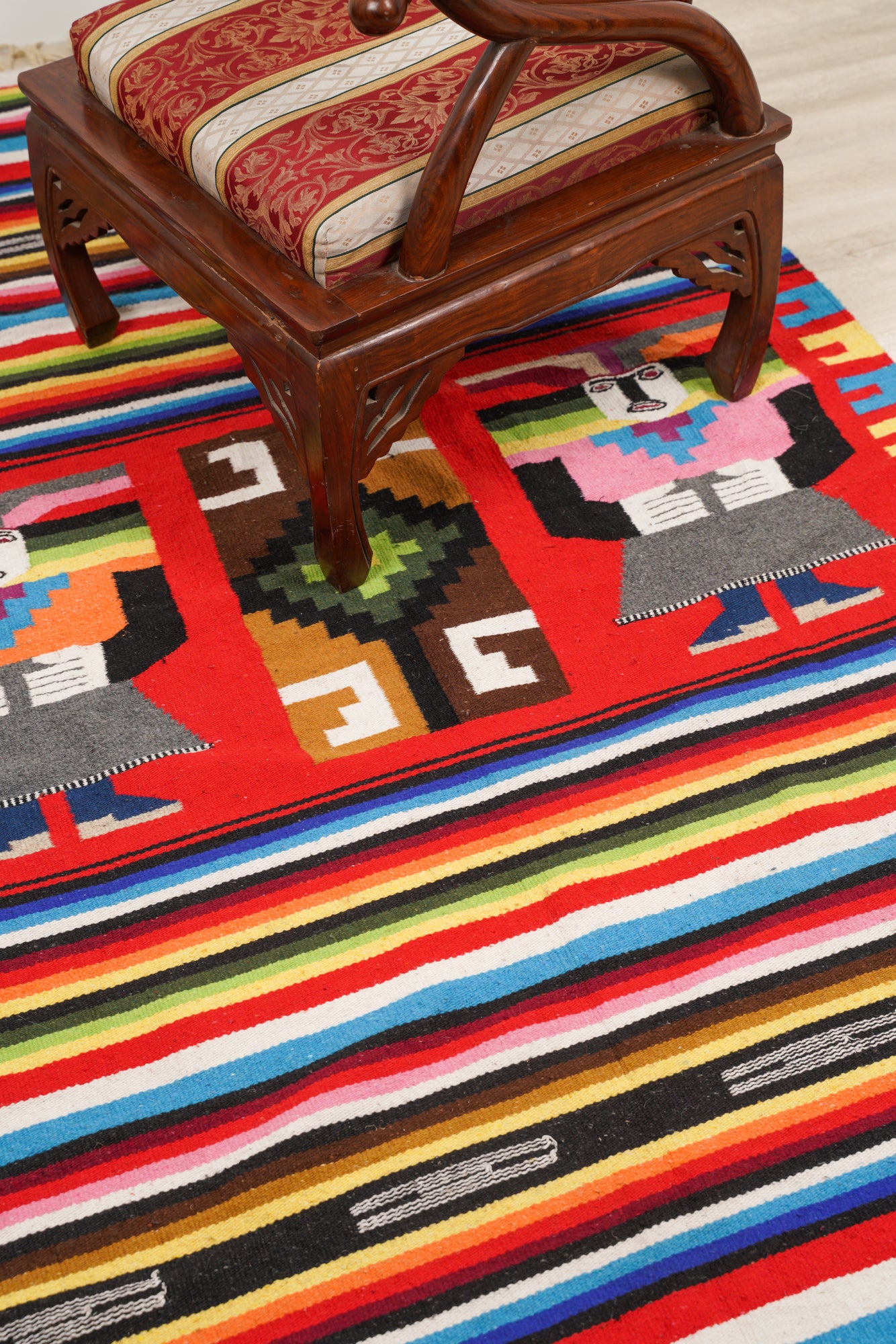 Vintage Mayan Aztec Wool Kilim 7'2" x 4'5"