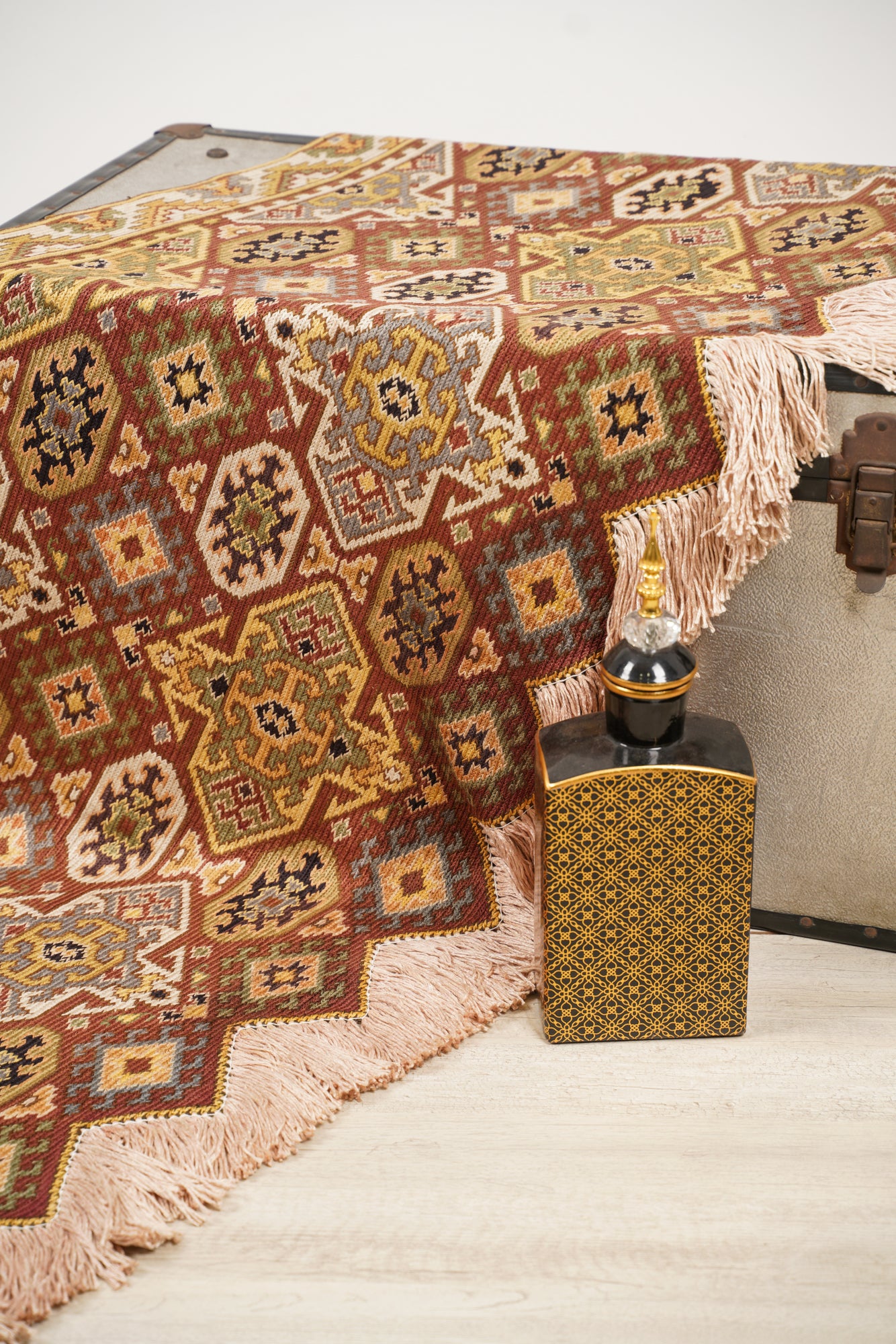 Vintage Scandinavian Chain stitch embroidery textile 6'5" x 2'3"