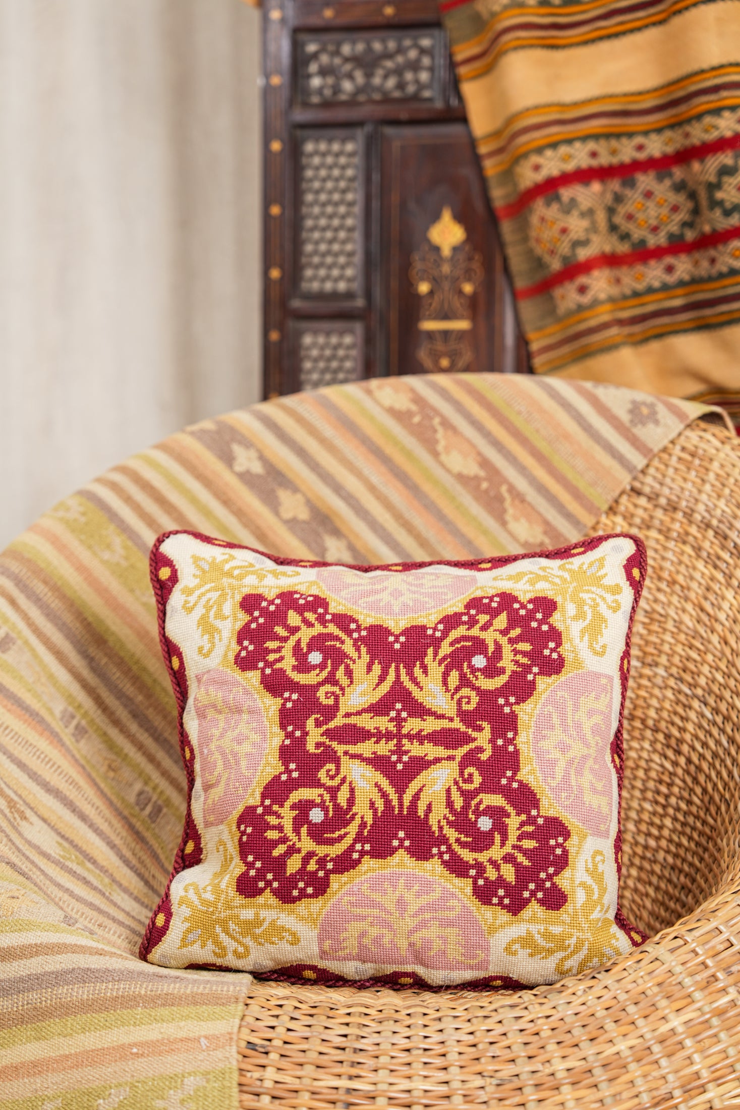 Vintage European Needlepoint Cushion 1'4" x 1'4"