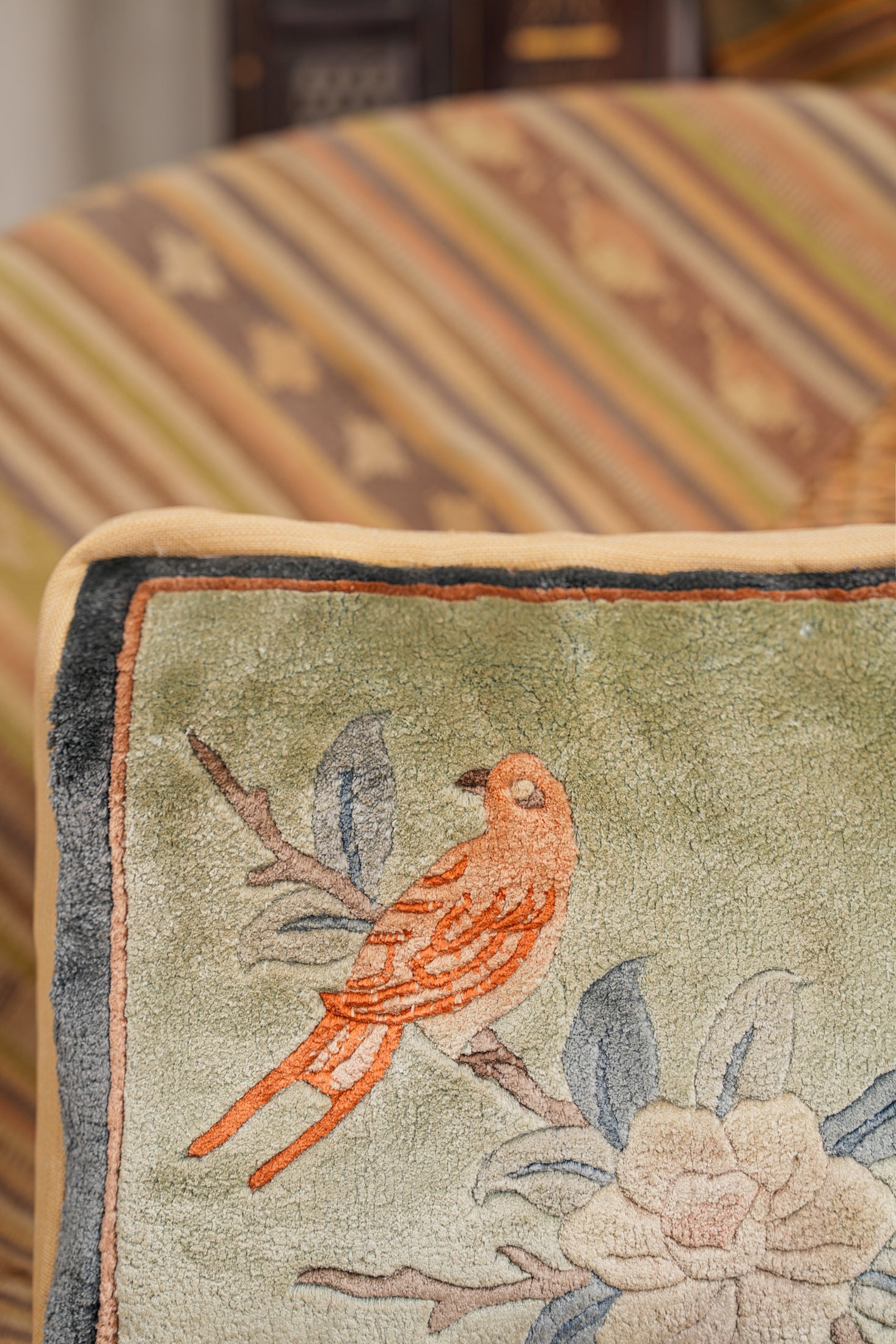 Vintage Chinese Silk Rug Cushion 1' X 1'