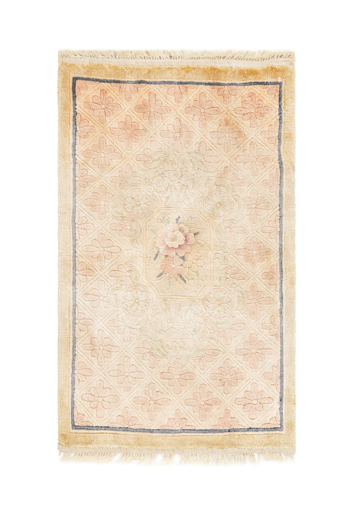 Vintage Chinese Silk Floral Rug 2'6" x 1'7"