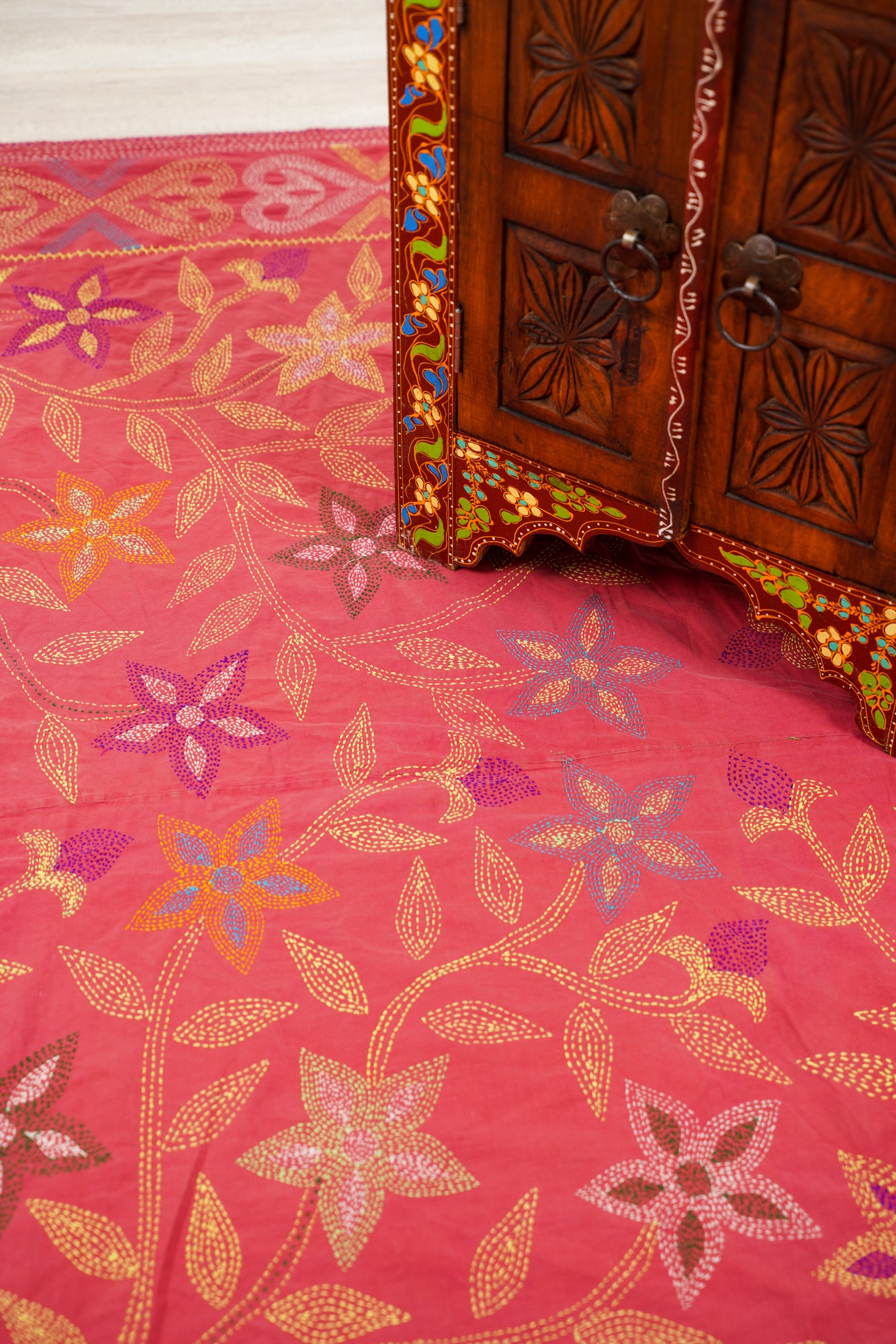 VINTAGE Indian Needle Embroidery 6'7" x 5'5"