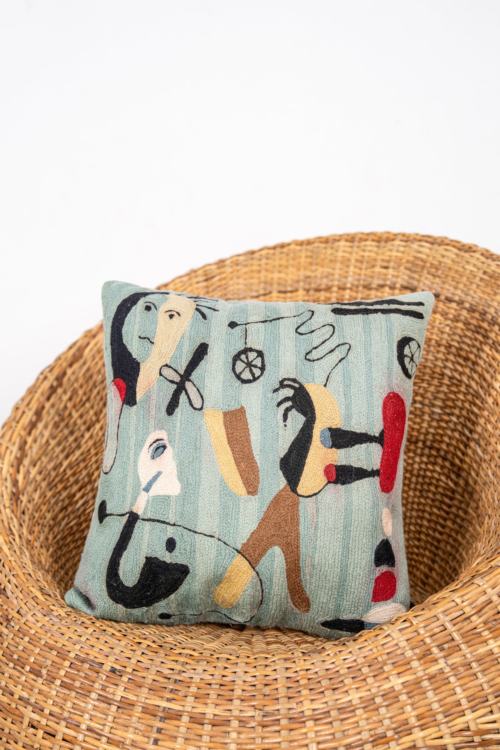 Two Vintage Kashmiri Chain Stitch Cushions 1'6" x 1'5"- 1'6" X 1'6"